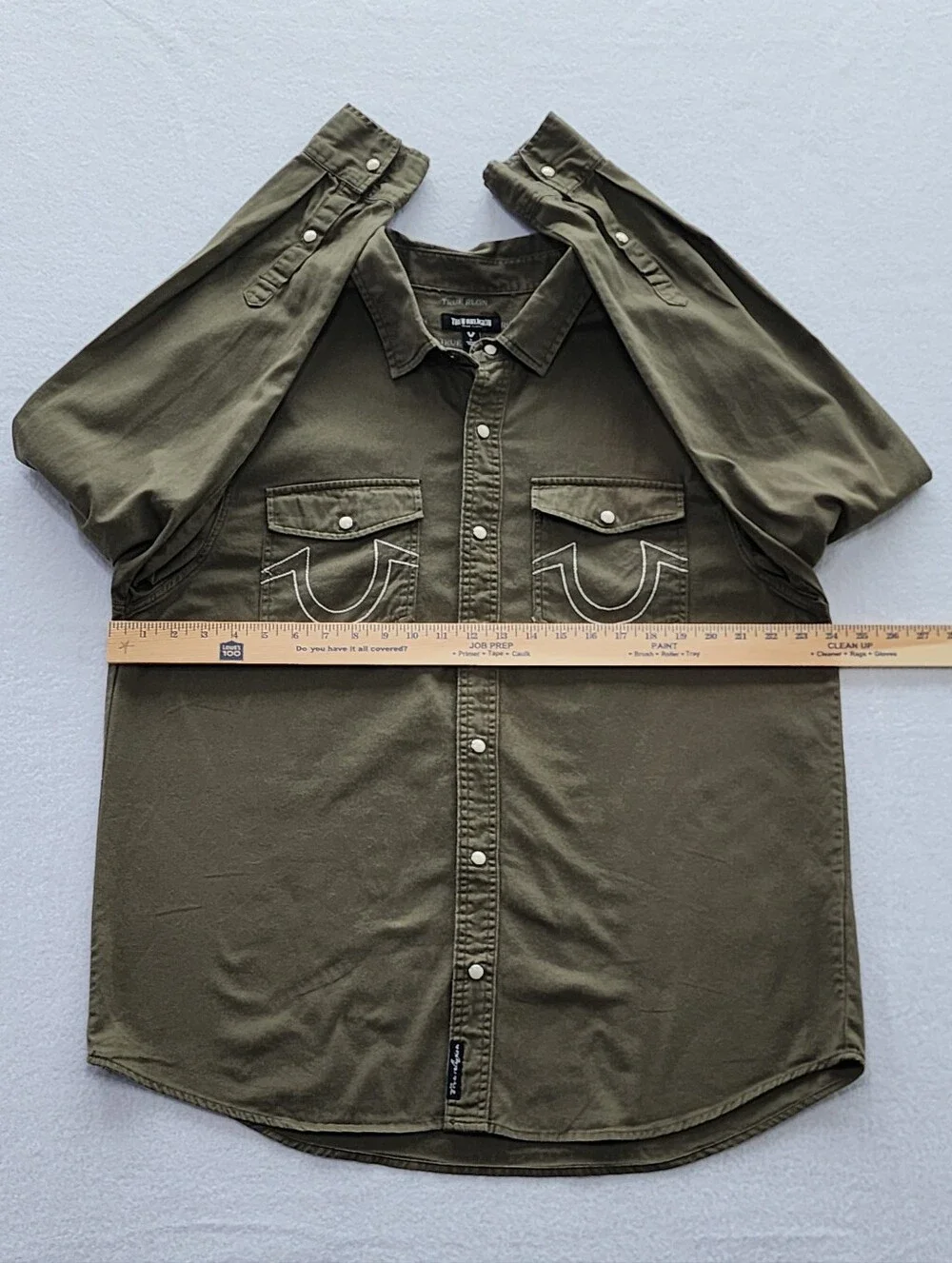 True Religion Olive Green Overshirt Shacket Snap Button Shirt Men XL